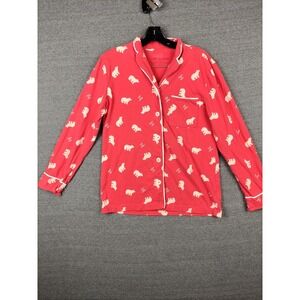 Life Is Good Womens Top Small Pink Bear Pajama Shirt Cozy Comfy Cabincore Casual